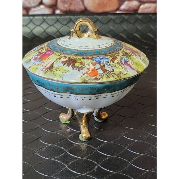 Royal Vienna Style Trinket/Jewelry Dish Courting Scene - Picture 3 of 6